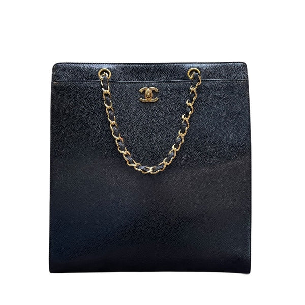 シャネル CHANEL ターンロック バーティカルトート 5番台 ブラック ゴールド金具 キャビアスキン レディース トートバッグ