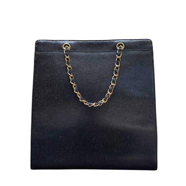 シャネル CHANEL ターンロック バーティカルトート 5番台 ブラック ゴールド金具 キャビアスキン レディース トートバッグ