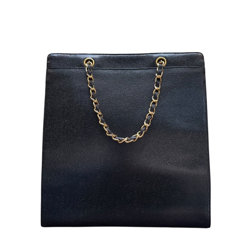 シャネル CHANEL ターンロック バーティカルトート 5番台 ブラック ゴールド金具 キャビアスキン レディース トートバッグ