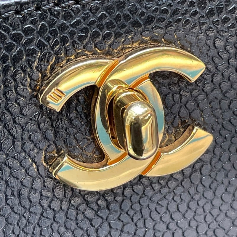 シャネル CHANEL ターンロック バーティカルトート 5番台 ブラック ゴールド金具 キャビアスキン レディース トートバッグ
