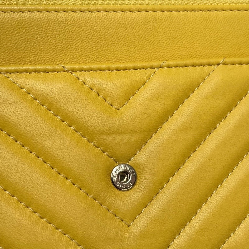 シャネル CHANEL Vステッチシェブロンウォレット AP0250 イエロー　GD金具 ラムスキン レディース ショルダーバッグ