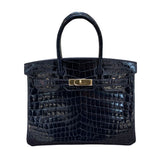 エルメス HERMES バーキン30 A刻印　(2017年製) ブルーマリン ゴールド金具 ニロティカス レディース ハンドバッグ