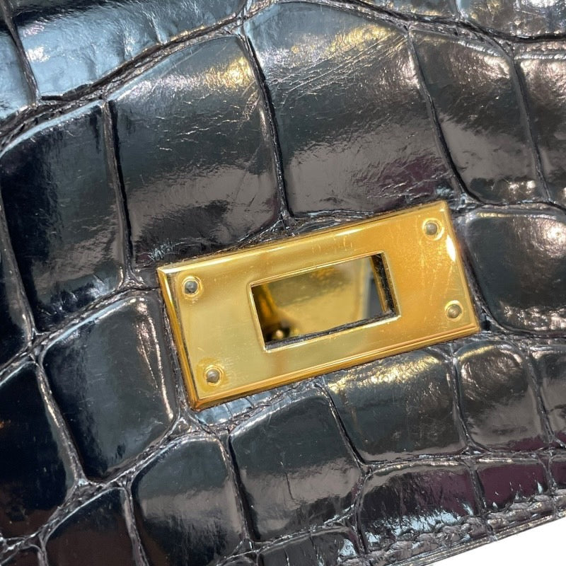 エルメス HERMES ケリー32 外縫い □D刻 ブラック GD金具 アリゲーターリセ レディース ショルダーバッグ