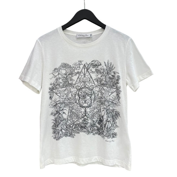 クリスチャン・ディオール Christian Dior プリントTシャツ 343T09A4501 ホワイト コットン85% リネン15% レディース 半袖Ｔシャツ