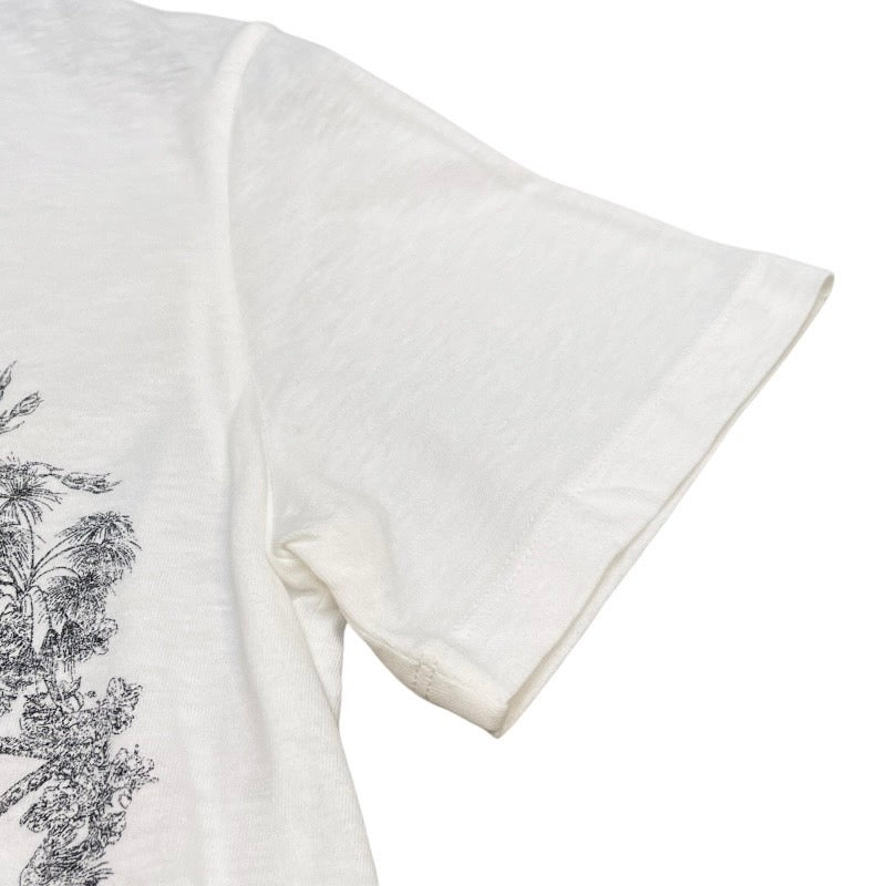 Christian Dior - 美品 Christian Dior クリスチャンディオール プリント コットン リネンブレンド 半袖 トリムTシャツ XSサイズ ホワイト×ベージュ レディース 古着 中古 USED Christian Dior 美品 クリスチャンディオール プリント コットン