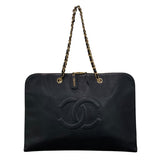 シャネル CHANEL ココマークチェーントートバッグ ブラック×ゴールドブラック金具 キャビアスキン レディース トートバッグ
