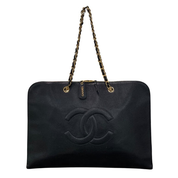 シャネル CHANEL ココマークチェーントートバッグ ブラック×ゴールドブラック金具 キャビアスキン レディース トートバッグ