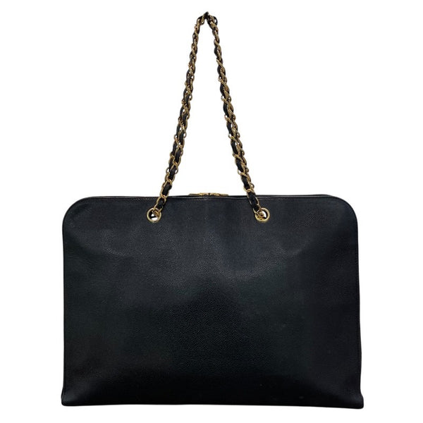 シャネル CHANEL ココマークチェーントートバッグ ブラック×ゴールドブラック金具 キャビアスキン レディース トートバッグ