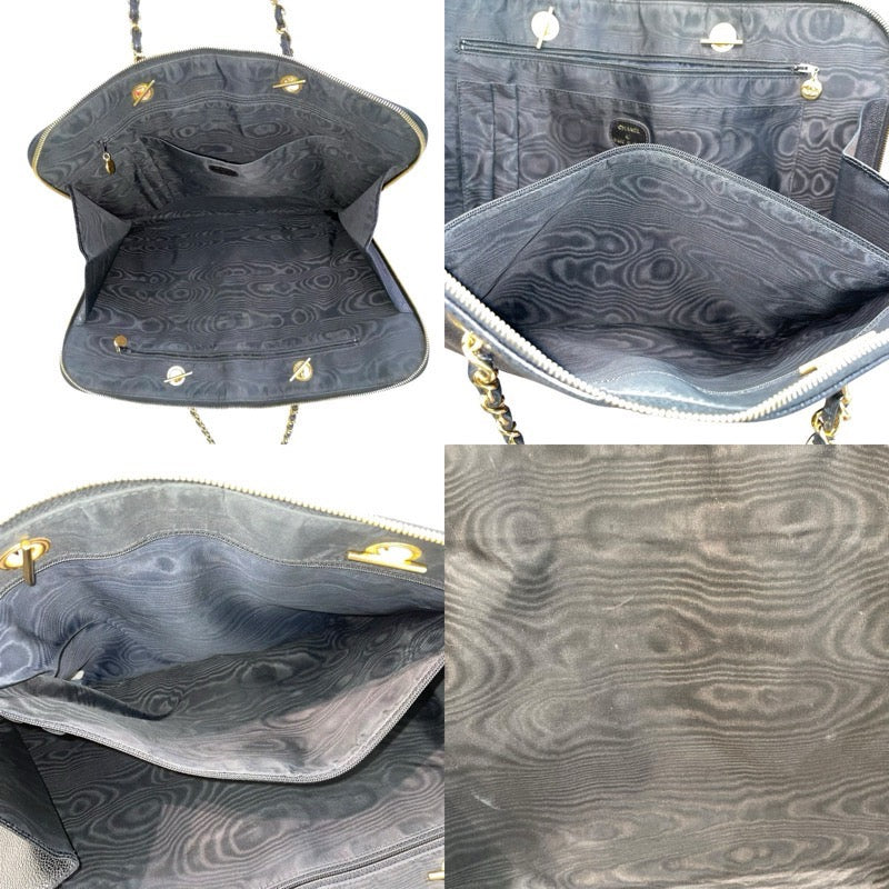 シャネル CHANEL ココマークチェーントートバッグ ブラック×ゴールドブラック金具 キャビアスキン レディース トートバッグ