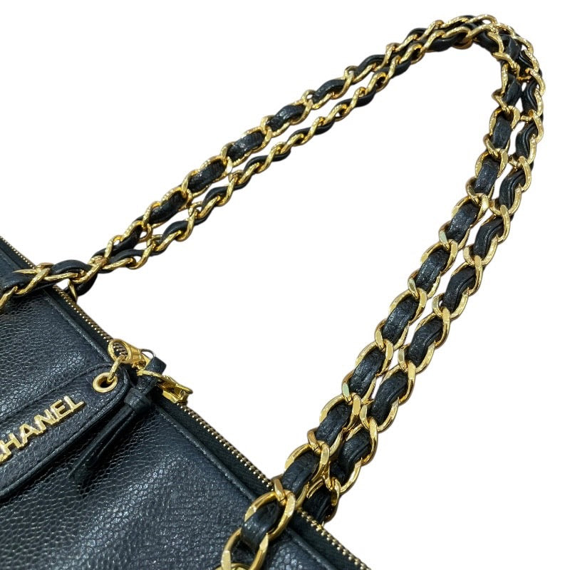 シャネル CHANEL ココマークチェーントートバッグ ブラック×ゴールドブラック金具 キャビアスキン レディース トートバッグ