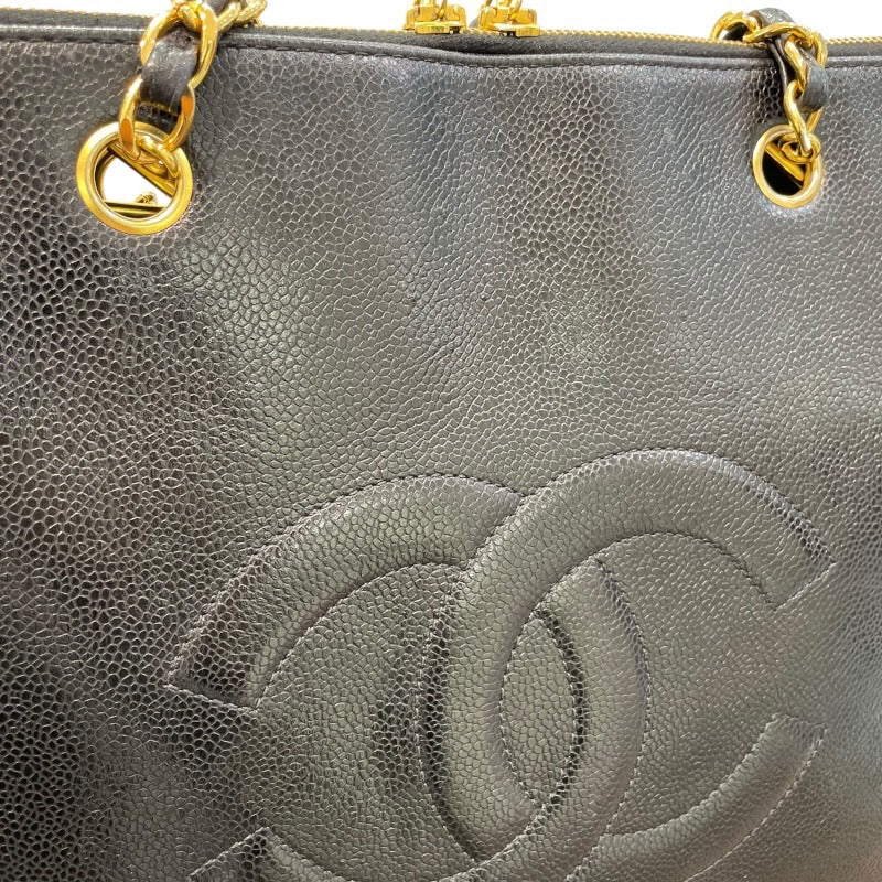 シャネル CHANEL ココマークチェーントートバッグ ブラック×ゴールドブラック金具 キャビアスキン レディース トートバッグ