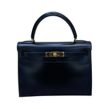 エルメス HERMES ケリー28 〇W刻 ブラック　GD金具 ボックスカーフ レディース ショルダーバッグ