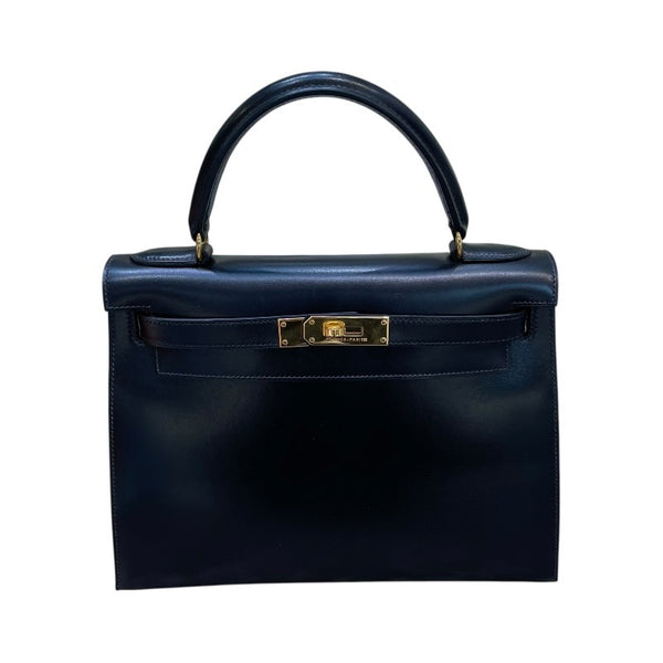 エルメス HERMES ケリー28 〇W刻 ブラック　GD金具 ボックスカーフ レディース ショルダーバッグ