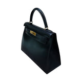 エルメス HERMES ケリー28 〇W刻 ブラック　GD金具 ボックスカーフ レディース ショルダーバッグ