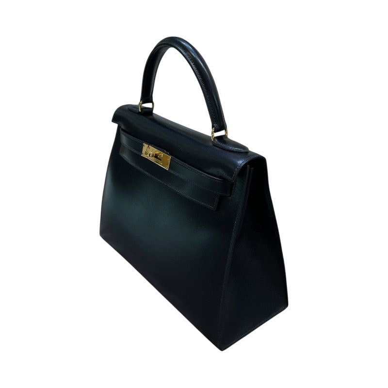 エルメス HERMES ケリー28 〇W刻 ブラック　GD金具 ボックスカーフ レディース ショルダーバッグ