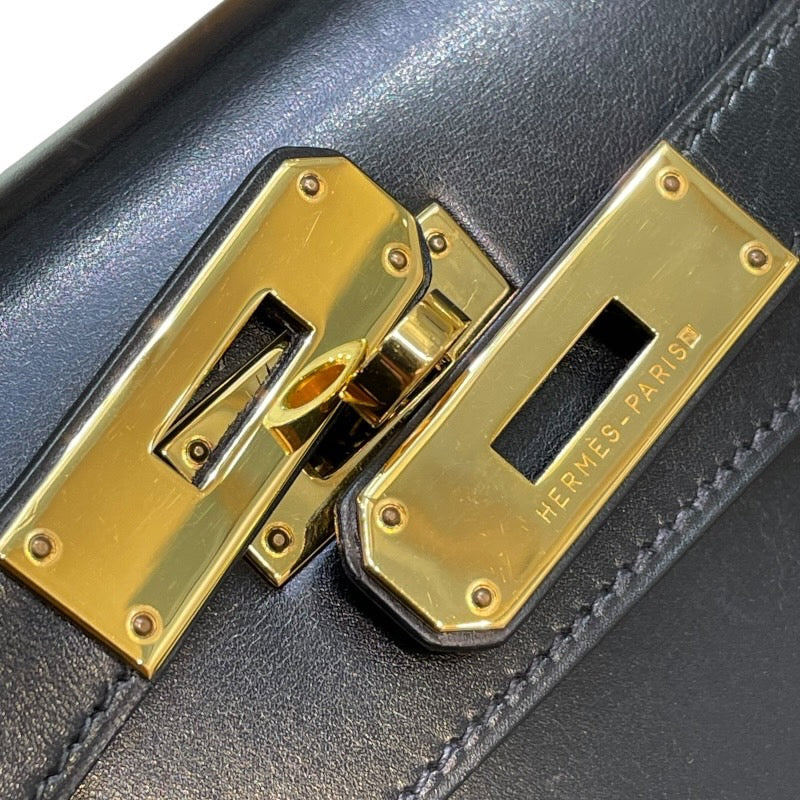 エルメス HERMES ケリー28 〇W刻 ブラック　GD金具 ボックスカーフ レディース ショルダーバッグ