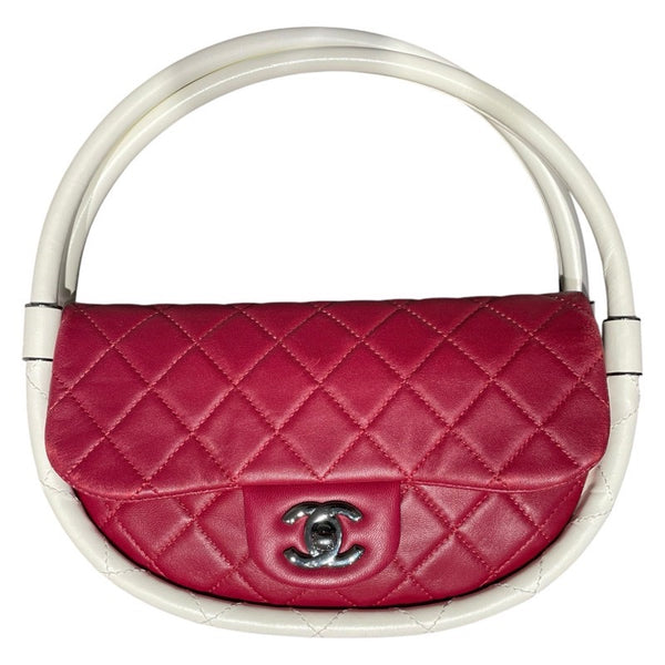 シャネル CHANEL マトラッセフラフープバッグ ホワイト・レッド　SV金具 ラム レディース ハンドバッグ