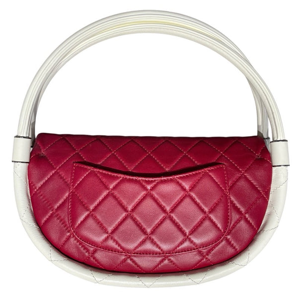シャネル CHANEL マトラッセフラフープバッグ ホワイト・レッド　SV金具 ラム レディース ハンドバッグ