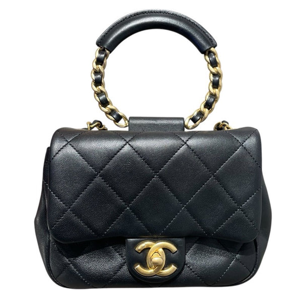 シャネル CHANEL マトラッセトップハンドルチェーンショルダー ブラック　GD金具 ラムスキン レディース ショルダーバッグ