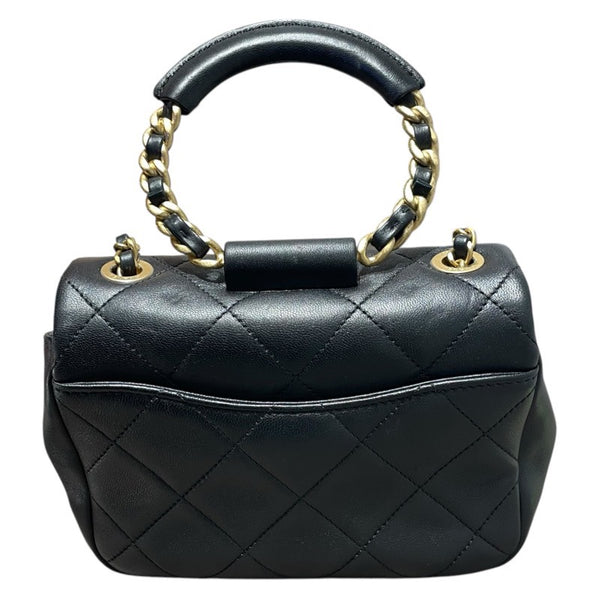 シャネル CHANEL マトラッセトップハンドルチェーンショルダー ブラック　GD金具 ラムスキン レディース ショルダーバッグ