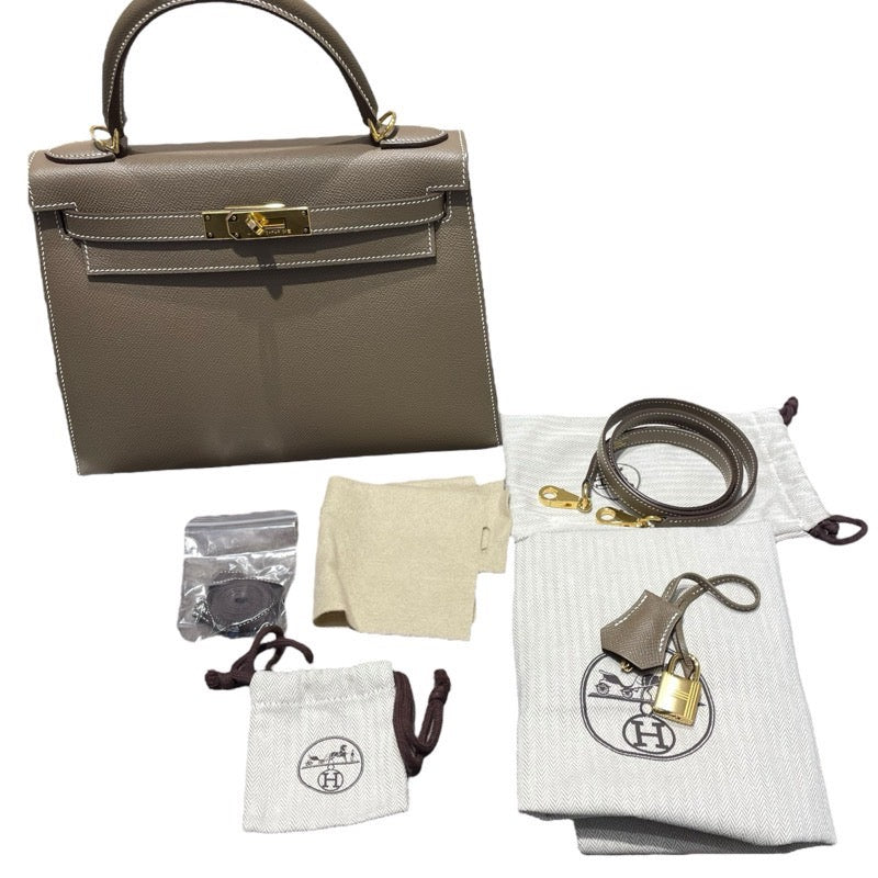エルメス HERMES ケリー28　外縫い Z刻 エトゥープ　GD金具 エプソン レディース ショルダーバッグ