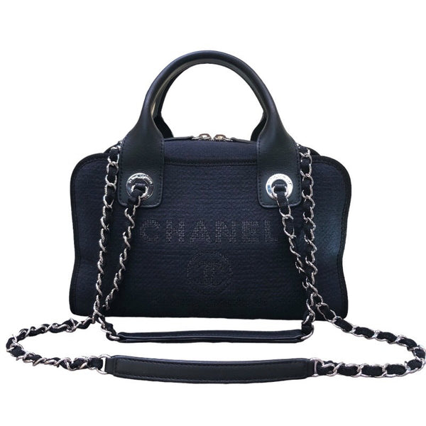 シャネル CHANEL ドーヴィルボーリングバッグ A92749 ブラック/ネイビー/シルバー金具 キャンバス レディース ショルダーバッグ