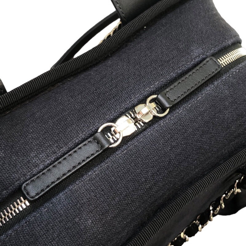 シャネル CHANEL ドーヴィルボーリングバッグ A92749 ブラック/ネイビー/シルバー金具 キャンバス レディース ショルダーバッグ