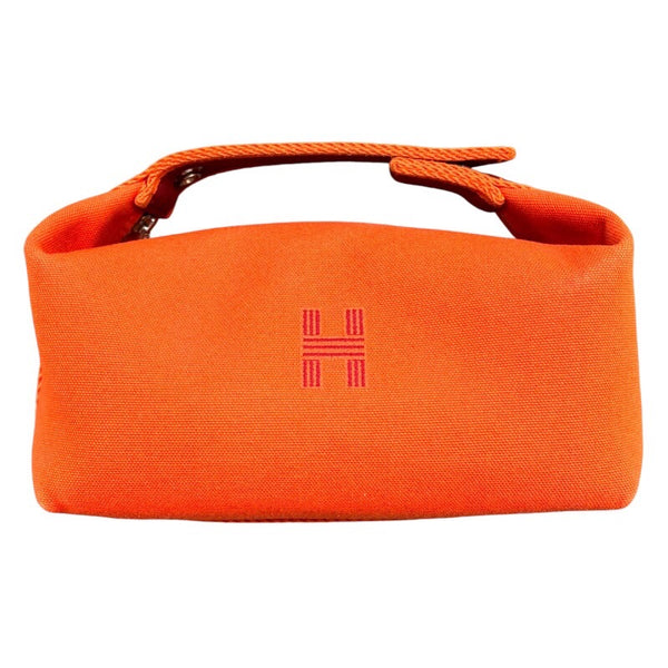 エルメス HERMES ブリッドアブラックPM オレンジ シルバー金具 トワル レディース ポーチ