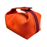 エルメス HERMES ブリッドアブラックPM オレンジ シルバー金具 トワル レディース ポーチ