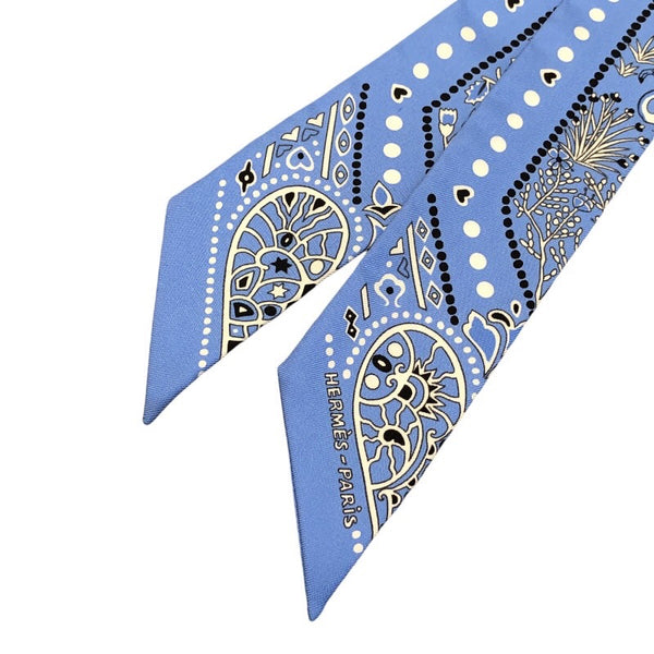 エルメス HERMES ツイリー ENTRE CIEL MER BANDANA ブルー×ホワイト×ブラック シルク100％ ユニセックス スカーフ