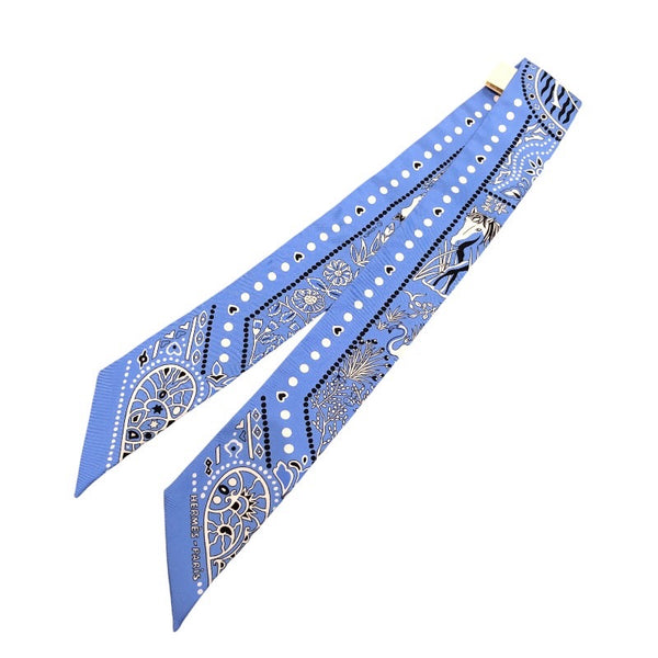エルメス HERMES ツイリー ENTRE CIEL MER BANDANA ブルー×ホワイト×ブラック シルク100％ ユニセックス スカーフ