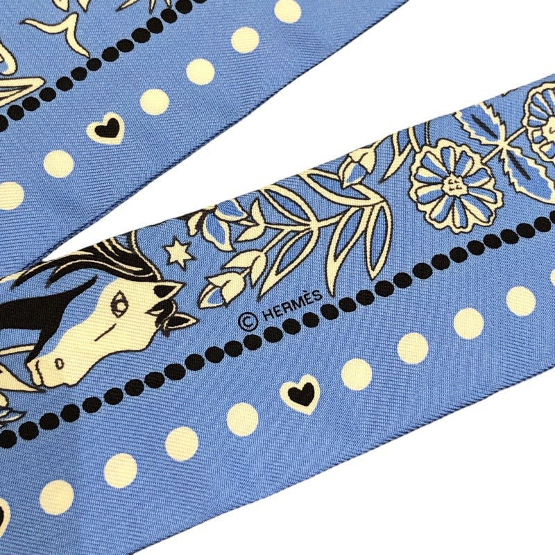 エルメス HERMES ツイリー ENTRE CIEL MER BANDANA ブルー×ホワイト×ブラック シルク100％ ユニセックス スカーフ