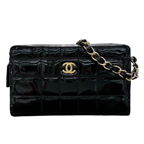 シャネル CHANEL チョコバーライン ハンドバッグ 7番台 ブラック×ゴールド金具 エナメル レディース ハンドバッグ