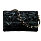 シャネル CHANEL チョコバーライン ハンドバッグ 7番台 ブラック×ゴールド金具 エナメル レディース ハンドバッグ
