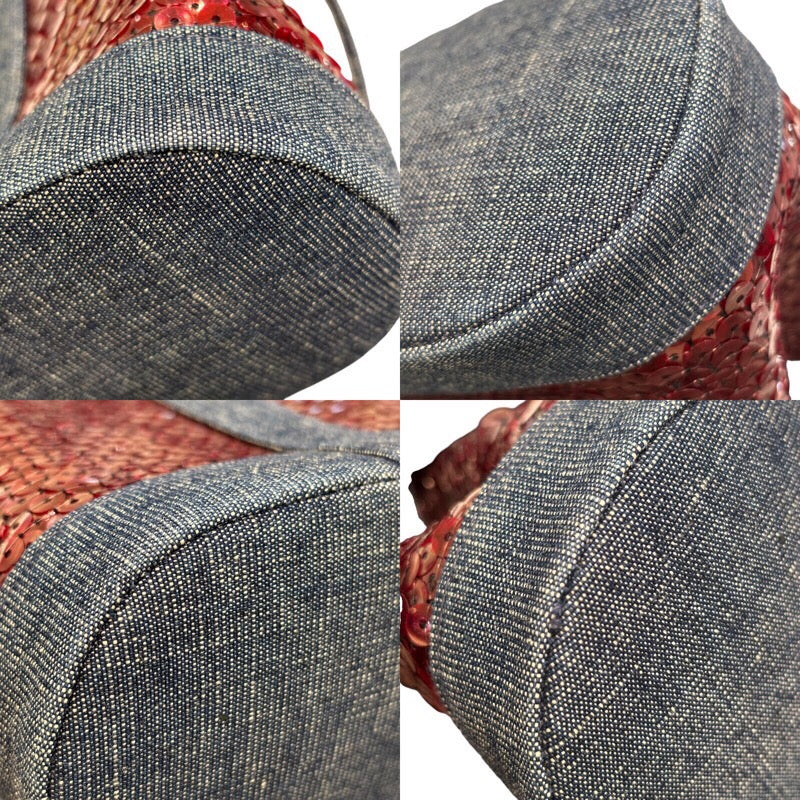 シャネル CHANEL ミニバケットショルダーバッグ 5番台 レッド×ブルー シルバー金具 デニム×スパンコール レディース ショルダーバッグ