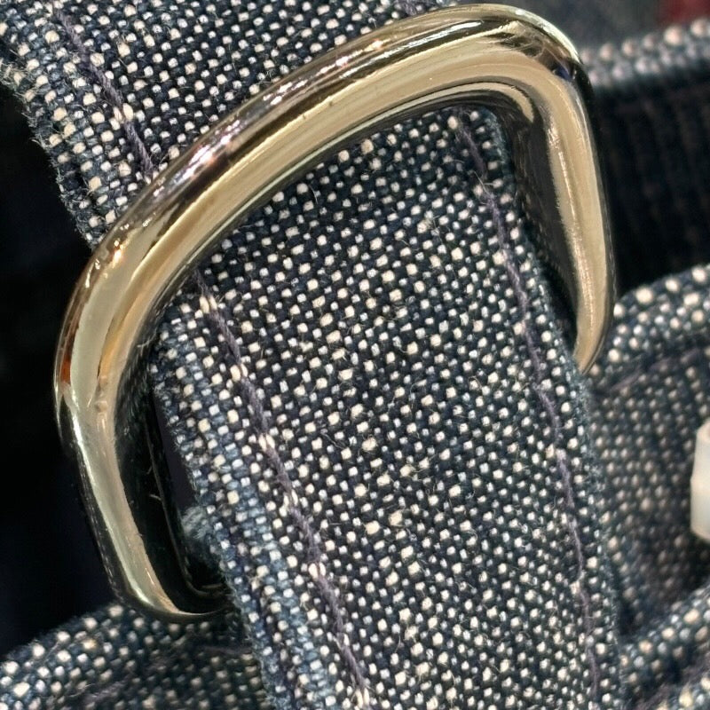 シャネル CHANEL ミニバケットショルダーバッグ 5番台 レッド×ブルー シルバー金具 デニム×スパンコール レディース ショルダーバッグ