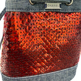 シャネル CHANEL ミニバケットショルダーバッグ 5番台 レッド×ブルー シルバー金具 デニム×スパンコール レディース ショルダーバッグ