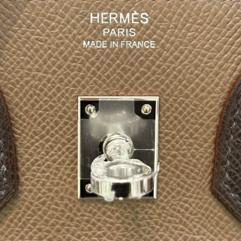 エルメス HERMES バーキン25 トリコロール W刻印 エトゥープ×エベンヌ×グリスパール×シルバー金具 エプソン レディース ハンドバッグ