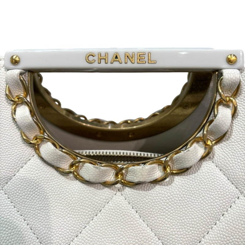 シャネル CHANEL チェーンショルダー ホワイト×ゴールド金具 キャビアスキン レディース ショルダーバッグ