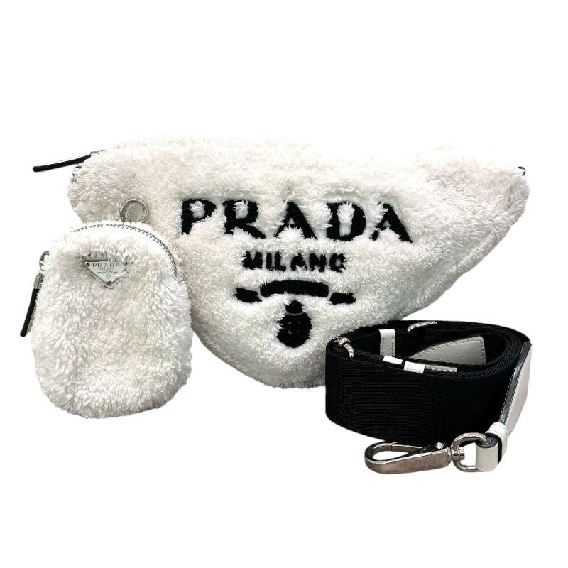 プラダ PRADA テリートライアングルロゴショルダーバッグ 1BH190 ホワイト コットン レディース ショルダーバッグ