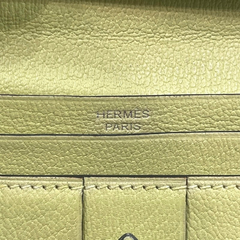 エルメス HERMES ベアンスフレ Z刻印 ジョーヌブルジョン×シルバー金具 アリゲーターマット レディース 二つ折り財布