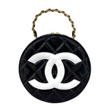 シャネル CHANEL ココマークラウンドバニティ ブラック×ゴールド金具 エナメル レディース ハンドバッグ