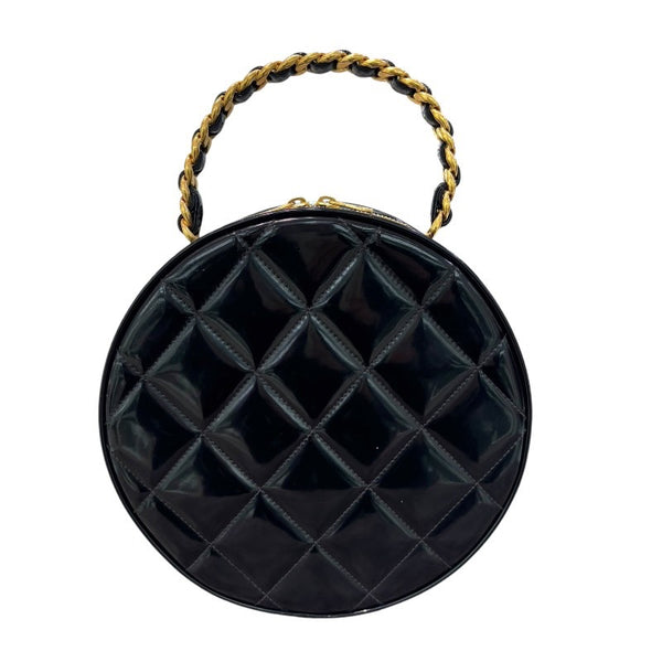 シャネル CHANEL ココマークラウンドバニティ ブラック×ゴールド金具 エナメル レディース ハンドバッグ