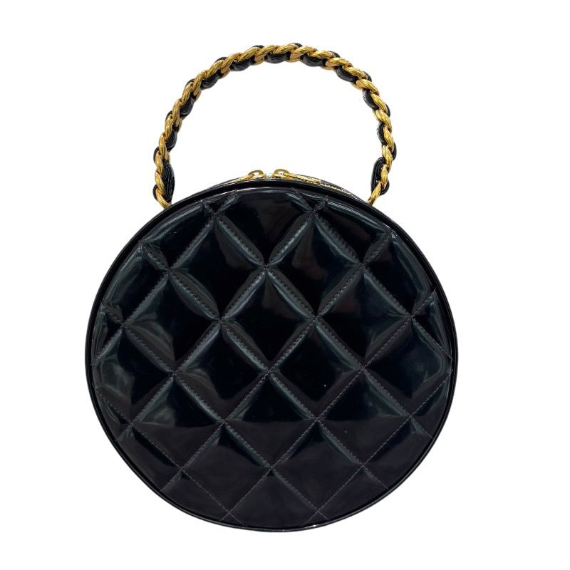 シャネル CHANEL ココマークラウンドバニティ ブラック×ゴールド金具 エナメル レディース ハンドバッグ