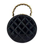 シャネル CHANEL ココマークラウンドバニティ ブラック×ゴールド金具 エナメル レディース ハンドバッグ