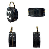 シャネル CHANEL ココマークラウンドバニティ ブラック×ゴールド金具 エナメル レディース ハンドバッグ