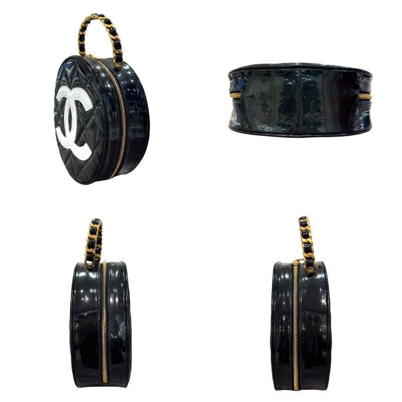 シャネル CHANEL ココマークラウンドバニティ ブラック×ゴールド金具 エナメル レディース ハンドバッグ