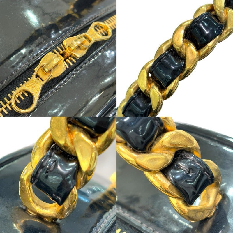 シャネル CHANEL ココマークラウンドバニティ ブラック×ゴールド金具 エナメル レディース ハンドバッグ
