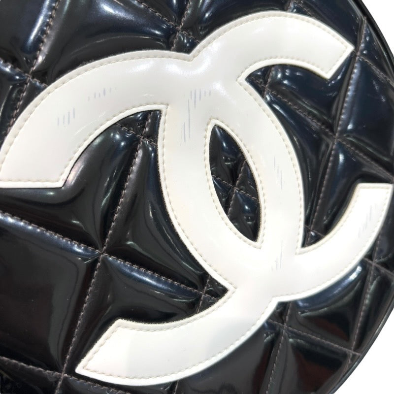 シャネル CHANEL ココマークラウンドバニティ ブラック×ゴールド金具 エナメル レディース ハンドバッグ