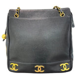 シャネル CHANEL トリプルココマークショルダーバッグ 28番台 ブラック×ゴールド金具 キャビアスキン レディース ショルダーバッグ